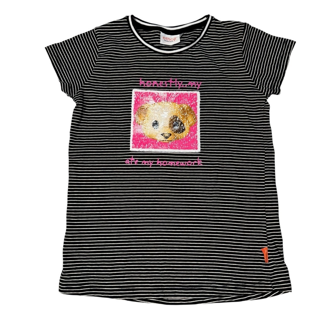 EMOJI The Iconic Brand Girl's 2 Way Brush Sequin Puppy Unicorn T-Shirt Size L/XL